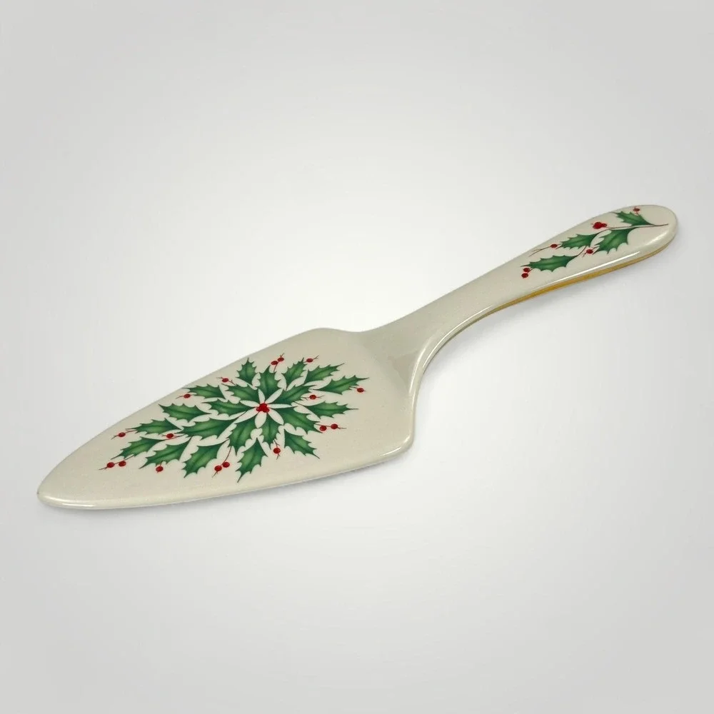 Lenox Holiday Dessert Server Holly Berry Christmas Gold Trim w Box New